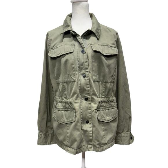 a.n.a. Olive Green Utility Jacket Drawstring Waist Snap Zip Closure Size L - Picture 1 of 11